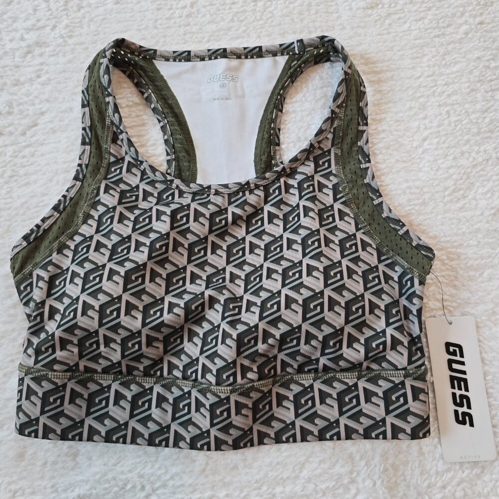 GUESS Active Daria G Cube Sports Bra Top - Olive Combo NWT Size Small